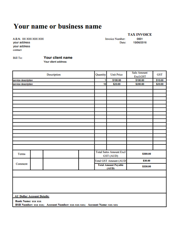 free microsoft excel invoice template